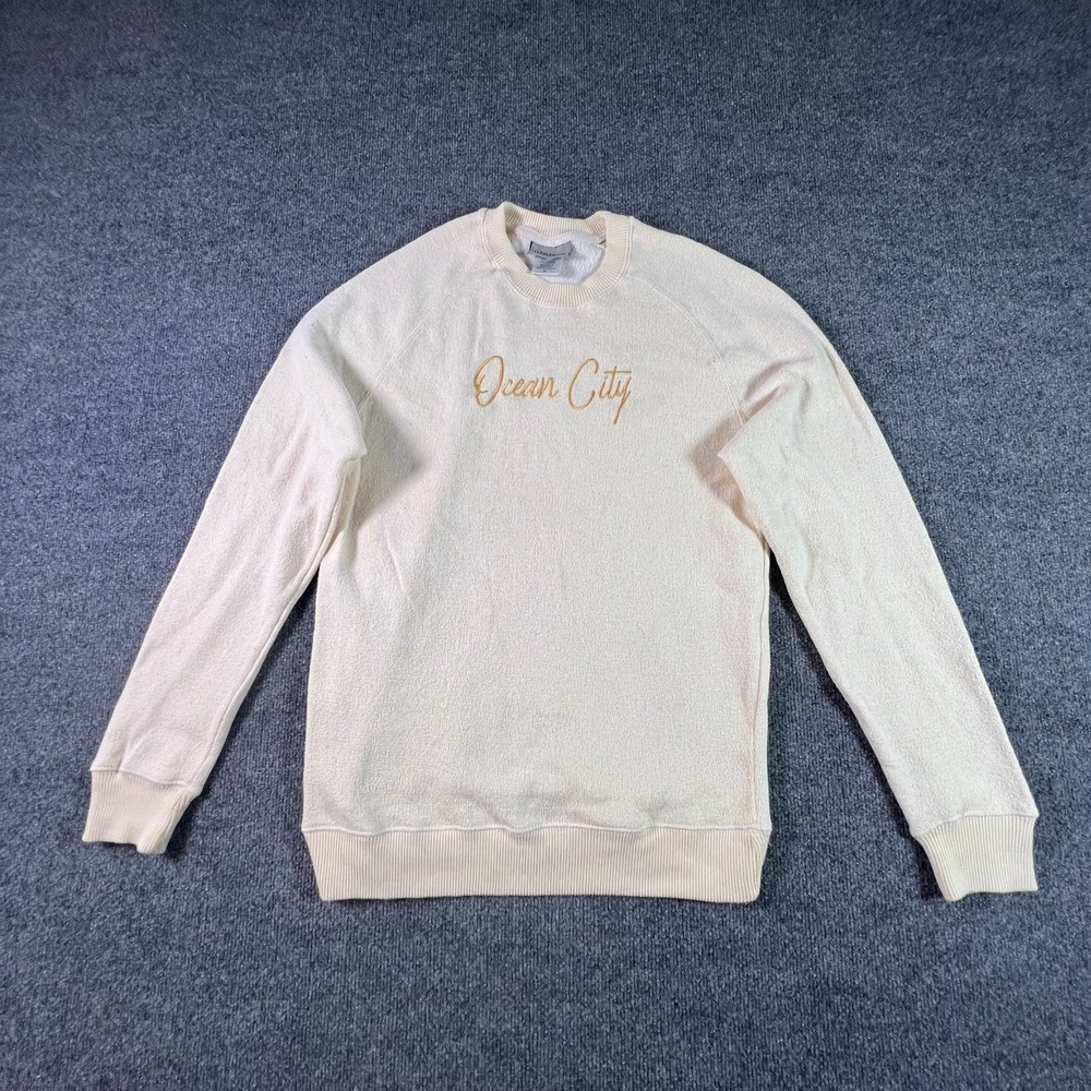 Artisans Sweatshirt Mens Medium Ivory Ocean City Embroidered Fleece Streetwear